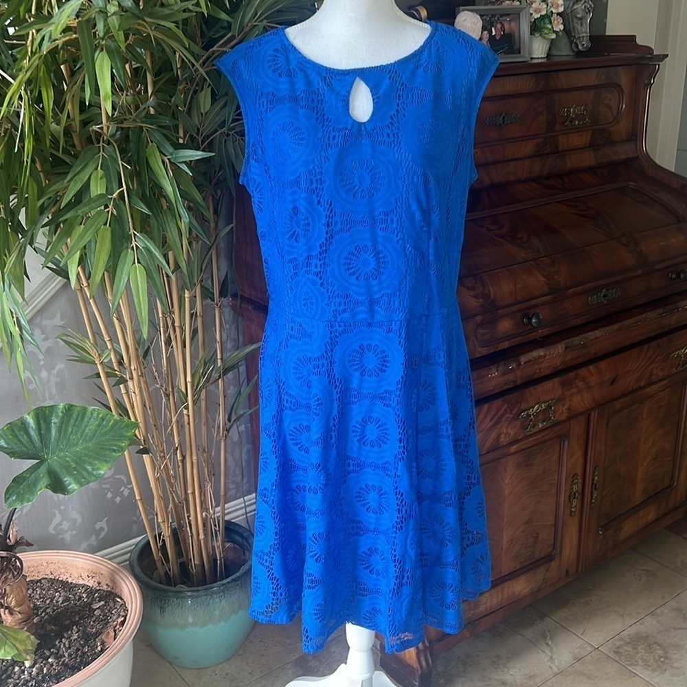 London Style collection, woman, 16 W ladies, royal blue crewneck, crochet dress - Picture 3 of 13